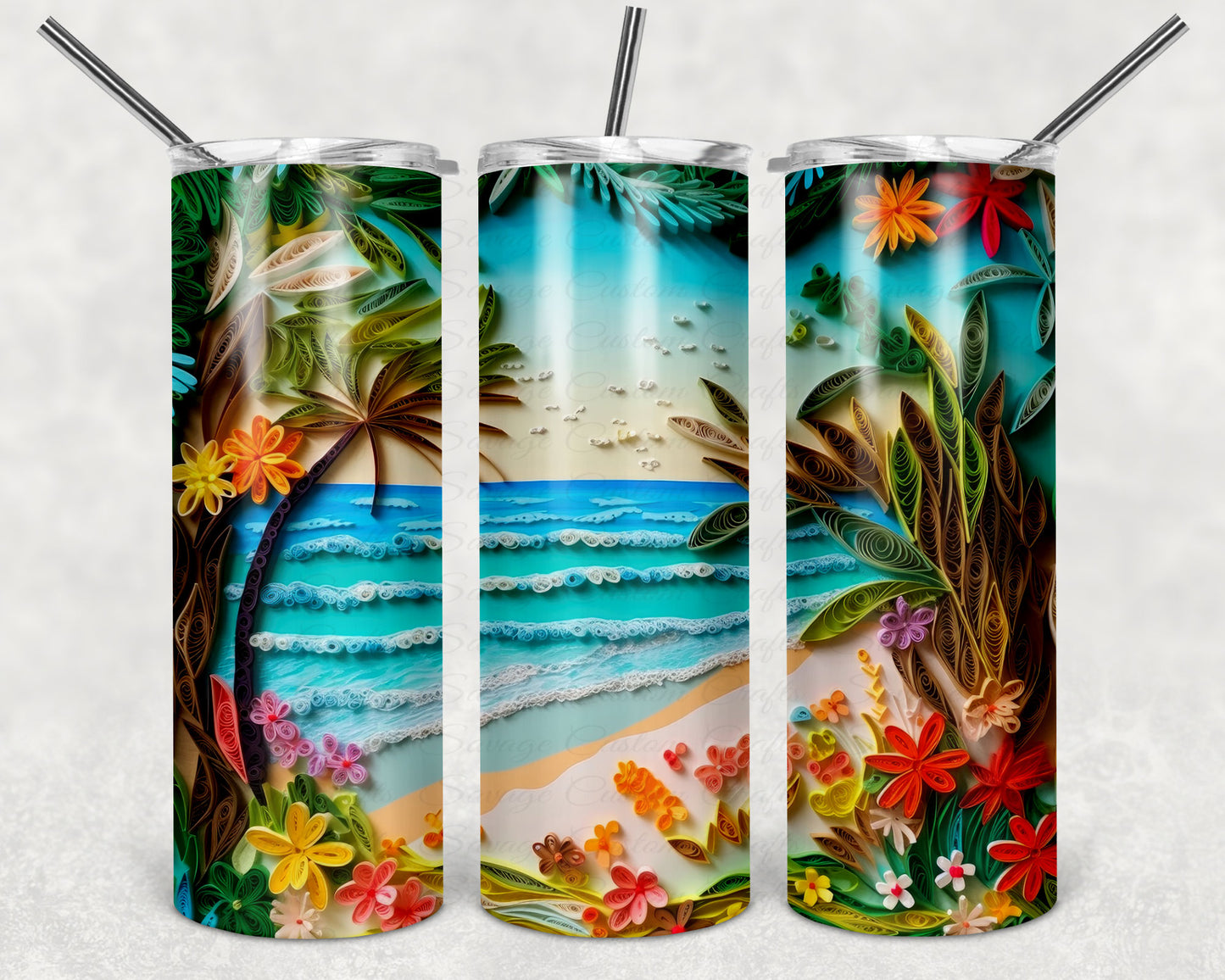 20 oz Tumbler | Cut Flowers - Paper Quill Beach  | Savage Custom Crafts™